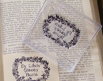 Custom Floral Chain Border Ex Libris Bookplate Rubber Stamp C24