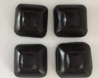 Vintage Czech Square Glass Cabochon - Black