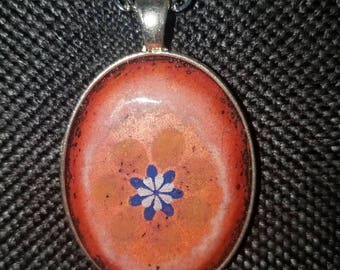 Enameled Copper pendant in silver plated bezel