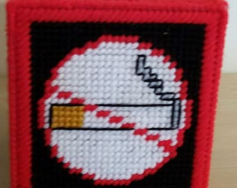 NO SMOKING - Boutique Size Tissue Box Cover - Needlepoint on Plastic Canvas - Handmade