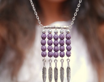 Boho tribal necklace, Purple beads necklace, Tribal Hippie arrow necklace, Festival necklace, boho necklace