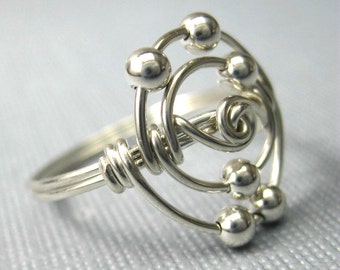 Personalized Atomic Elements Ring Carbon Atom Ring Wire Wrapped Sterling Silver Science Jewelry