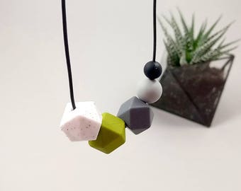 Silicone Teething Necklace - Granite, Khaki, Grey & Black | New Mum Gift | Baby Shower Gift | Nursing necklace | Geometric necklace