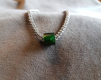 Custom JPL Chainmaille bracelet or necklace with green glass bead