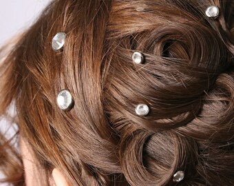 10 Crystal Hair Snaps - Round Silver Rim Edition -- Made with Swarovski Crystal Element Rhinestones