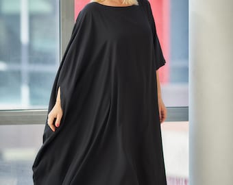 Black Dress, Maxi Dress, Black Kaftan, Kimono Dress, Maxi Tunic Dress, Plus Size Dress, Loose Women Dress, 3-4 Sleeve Dress, Spring Dress