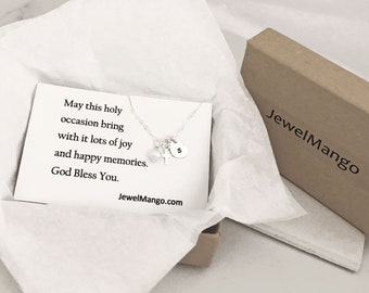 First Communion Gift, Baptism Gift, Confirmation, Cross necklace, Initial Necklace, Silver Cross charm Personalized, monogram, silver heart