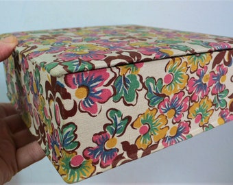 Early Vintage Sewing Box Floral Fabric covered Box storage box Boudoir Box// 1930s 1940s