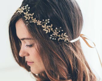 Bridal Headband, Bridal crown, Gold Hair Vine, Gold Leaf Hair Vine, Gold Headband, Gold crown, Bride Gold Hair Accessories, Gold headband