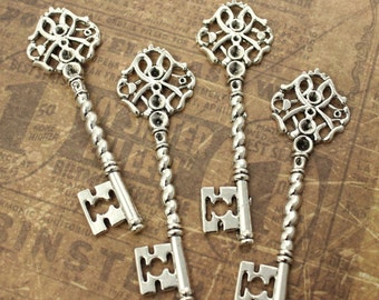 10 Key Charms Key Pendants Antique Silver Tone Skeleton Keys 63 mm/ 2 11/16 inch