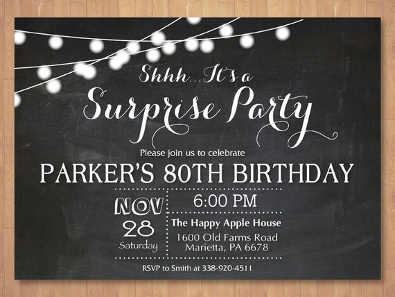surprise 80th birthday invitation chalkboard 30th 40th 50th surprise 80th birthday invitation wording
