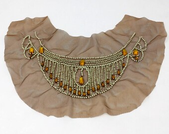 Pearl Beaded Yellow Crystal Sew On Applique
