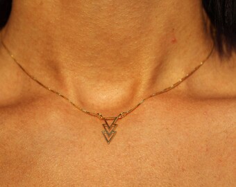 Geometric Necklace, Triangle Necklace, Minimalist Necklace, Layered Necklace, Tiny Necklace, Gold Necklace, Gift For Her, Unique Necklace