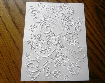 SNOWFLAKES AND FLOURISHES Embossed Card Stock Panels Perfect for Scrapbooking and Card Making - Set of 12