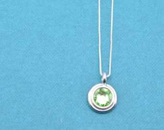Little girl's, girl's, teen's or woman's necklace in silver plated pewter on an 16" sterling silver box chain. August birthstone. Swarovski.
