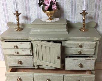 REDUCED Beautiful Green One Inch Scale Dresser with Slight Distressing for a Dollhouse