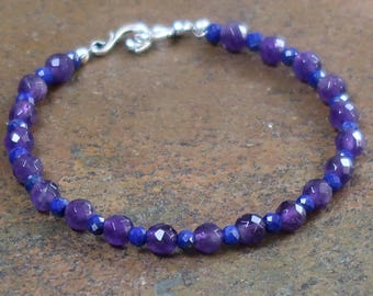 Faceted Amethyst and Lapis Lazuli Bracelet