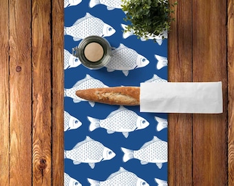 45 colors Fish Table Runner, Fish Kitchen Decor, Fishing Table Runner, Lake Table Runner, Blue Table Runner, Lake House Decor