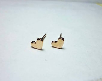 Mini Heart Stud Earrings, Dainty Earrings - Rose Gold