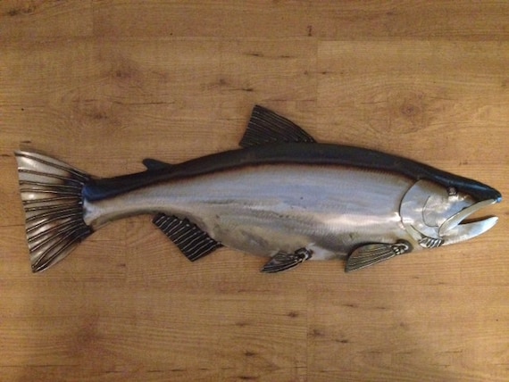 Salmon Metal Fish Wall Art Sculpture 30in Long Lodge Cottage Cabin Lake River