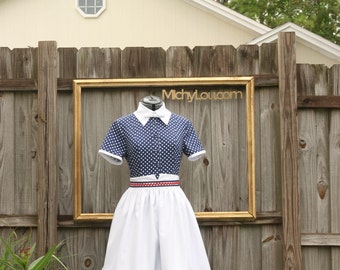 I Love Lucy Retro costume - navy polka dot dress with apron