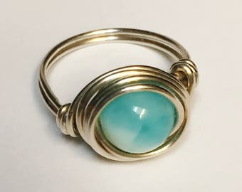 Opal Ring Opal Jewelry Blue Peruvian Opal Sterling Silver Ring Blue Opal Ring October Birthstone
