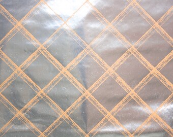 Retro Wallpaper by the Yard 70s Vintage Mylar Wallpaper - 1970s Silver Mylar with Tan Lattice Pattern