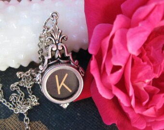 Typewriter Key Jewelry, Typewriter Necklace Letter K, Typewriter Charm Necklace Initial K