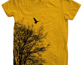 Tree T shirt Women Crew Neck Hand Screen Print American Apparel Available S, M , L, XL