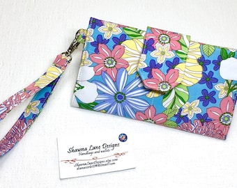 women's wallet, purple retro floral print wallet, trifold wallet, organizer wallet, checkbook, cell phone accessory, wristlet, women's gift