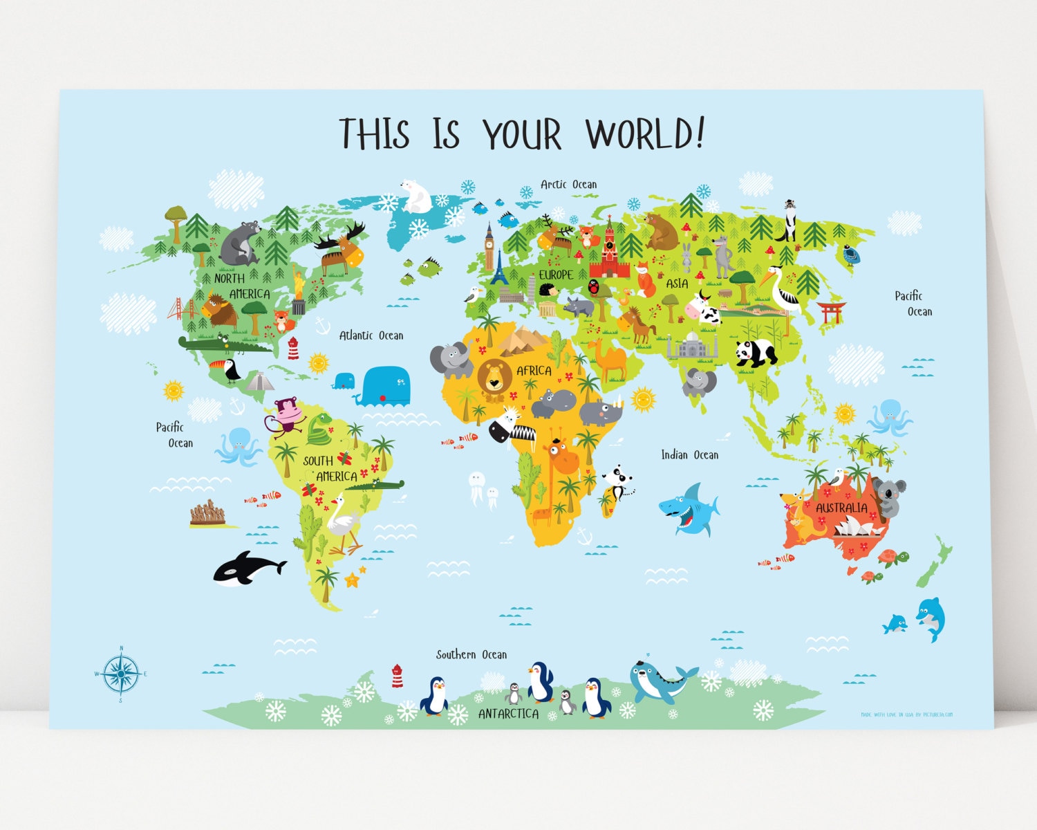 World Map For Kids Instant Download Nursery Decor High Printable