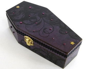 Halloween Coffin Box Purple and Black Halloween Decor Decoration Goth Gothic Jewelry Box Decorated Coffin Trinket Box