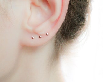 Tiny Rose Gold Earrings- Earrings Set- Stud Set Small Earrings- Rose Gold Earrings Studs 2 mm 3 mm 4 mm- Mix and Match Earrings Handmade