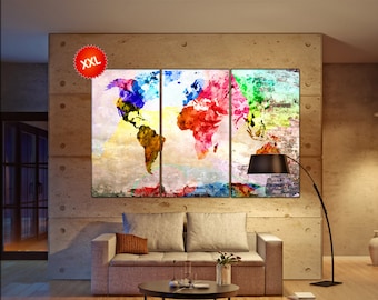 extra large world map print on canvas wall art extra large world map artwork large world map Print home office decoration