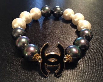 black and white CC pearl gemstone handmade bracelet
