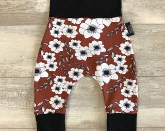 evolutionary trousers, rust flowers