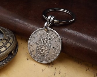 Genuine 1956 ENGLISH Shilling Keychain 62nd Birthday Gift