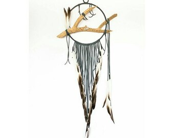 Cholla Branch Dreamcatcher, Phoebe - 10", gray leather dream catcher