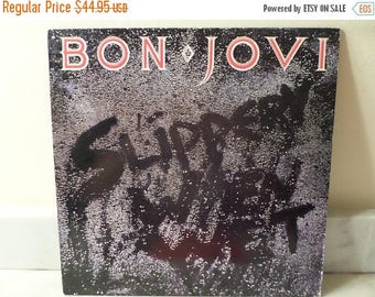 Save 30% Today Vintage 1986 LP Record Bon Jovi Slippery When Wet Excellent Condition 14624