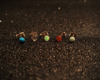 Tiny stud earrings, tiny gemstone stud, small opal stud, turquoise earrings, Minimalist earrings, mix and match studs, moonstone earrings