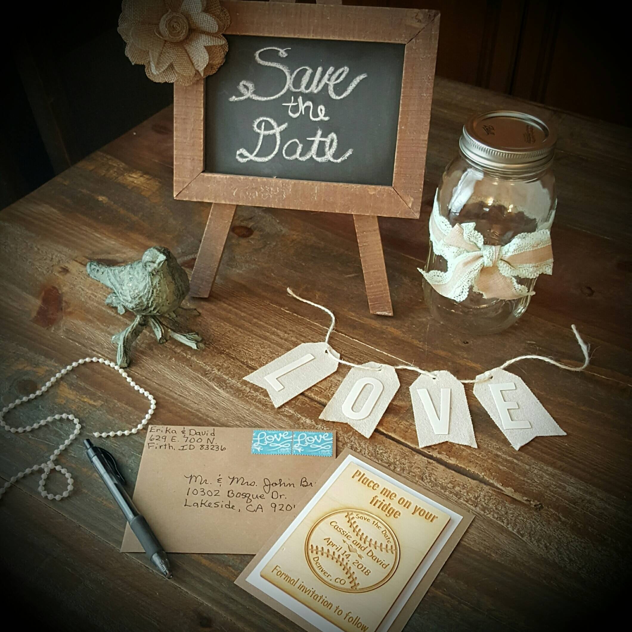 save the date wedding magnets with frame and envelopes baseball