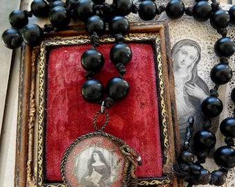 Antique French Nun Rosary with Handmade Relic, offered by RusticGypsyCreations