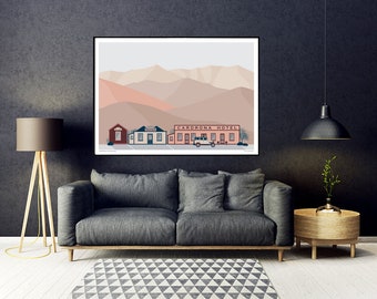 Cardrona Hotel, New Zealand Modern Contemporary Landscape Art Print Wall Art Poster