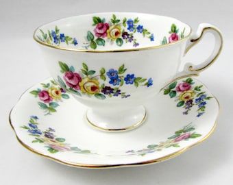 Royal Standard Tea Cup and Saucer with Flowers, Vintage Bone China