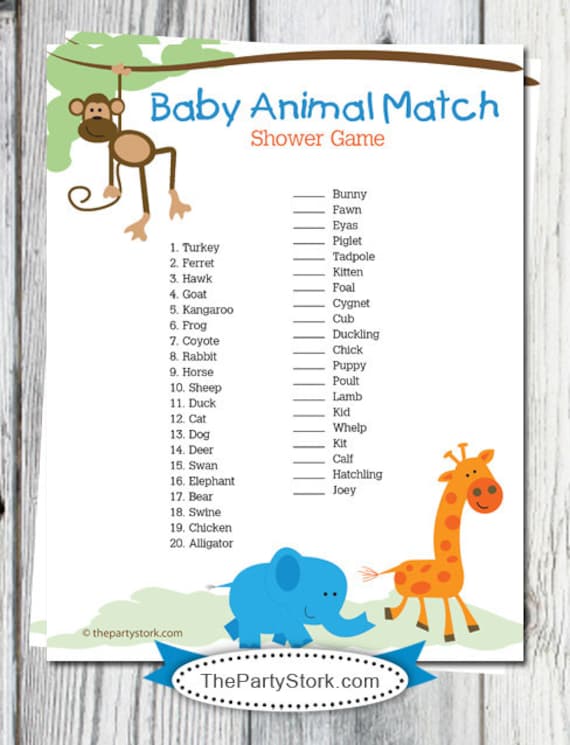 Safari Baby Shower Games Printable Baby Animal Match Game