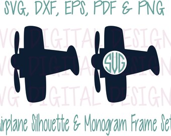 Airplane Svg Monogram frame cut Files, Plane Digital Design Cutting files for Silhouette & Cricut - Svg Dxf Eps - Instant Download