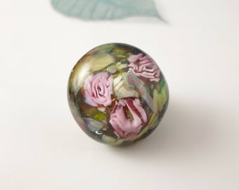 Roses Dreams Garden Handmade Glass Lampwork Glass Cabochon with rose