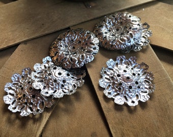 6 shiney steel vintage filigrees curved domed