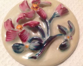Large vintage cabochon, a relief decoration, porcelain