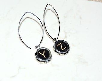 Typewriter Key Earrings – Y & Z Earrings - Upcycled, Art Deco-Steampunk Style.